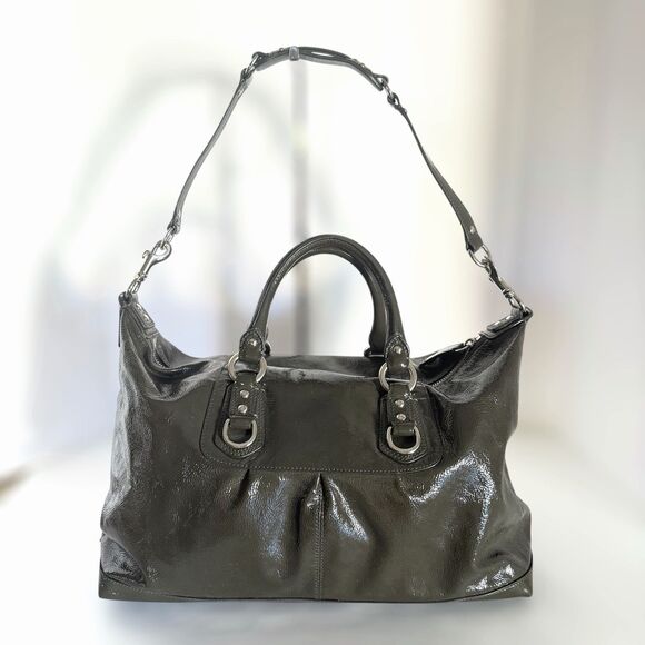 COACH Madison Sabrina Patent Leather Satchel 14179 Olive-Grey Shoulder Bag - Picture 5 of 16